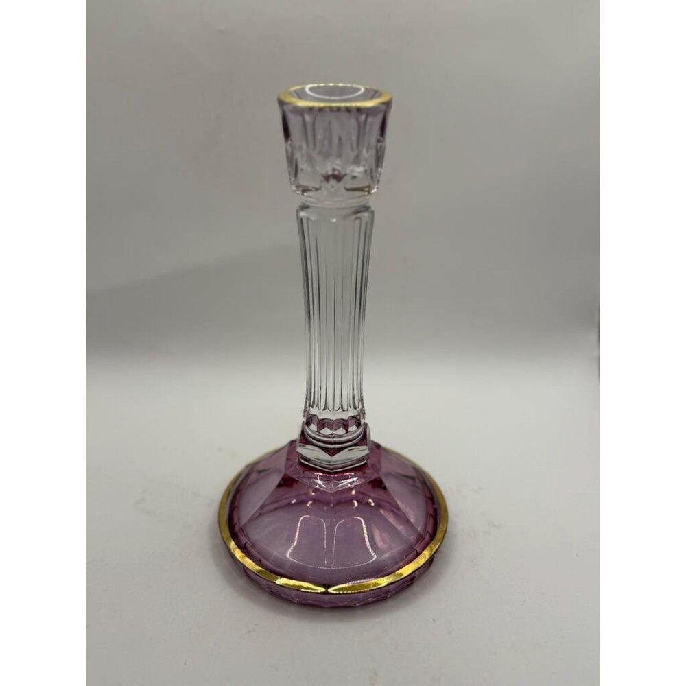 SC Line 24% Lead Crystal Amethyst & Clear Candlestick – Made in Italy – 8.5”